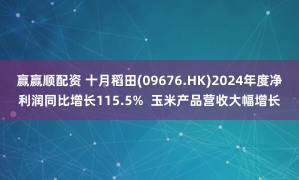 赢赢顺配资 十月稻田(09676.HK)2024年度净利润同比增长115.5%  玉米产品营收大幅增长